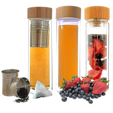 Borosilikatglas-Tumbler-Tee-Ei-Flasche mit Bambusdeckel